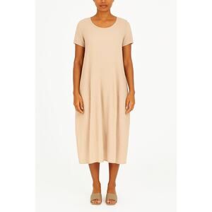 Grizas Women's Silk Midi Dress Size XL Champage Scoop Neck NWT